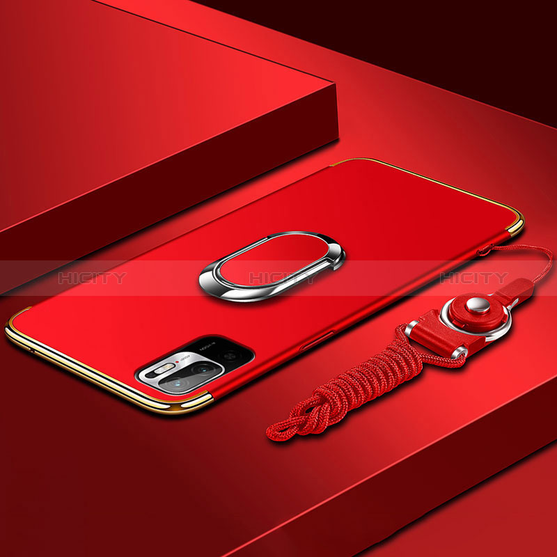 Coque Bumper Luxe Metal et Plastique Etui Housse avec Support Bague Anneau pour Xiaomi POCO M3 Pro 5G Rouge Plus