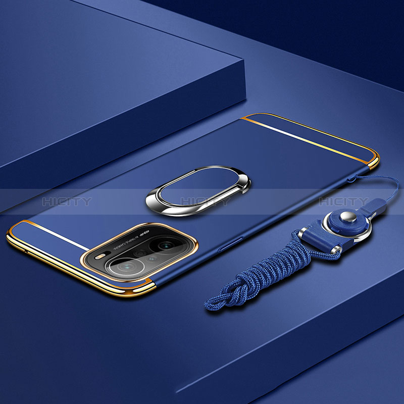 Coque Bumper Luxe Metal et Plastique Etui Housse avec Support Bague Anneau pour Xiaomi Redmi K40 Pro+ Plus 5G Bleu Plus