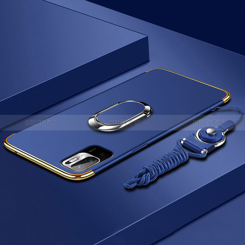 Coque Bumper Luxe Metal et Plastique Etui Housse avec Support Bague Anneau pour Xiaomi Redmi Note 10 5G Bleu Plus