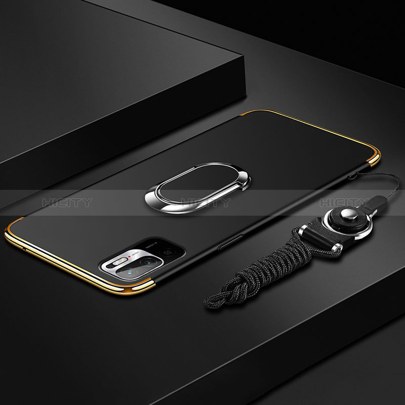 Coque Bumper Luxe Metal et Plastique Etui Housse avec Support Bague Anneau pour Xiaomi Redmi Note 10 5G Noir Plus