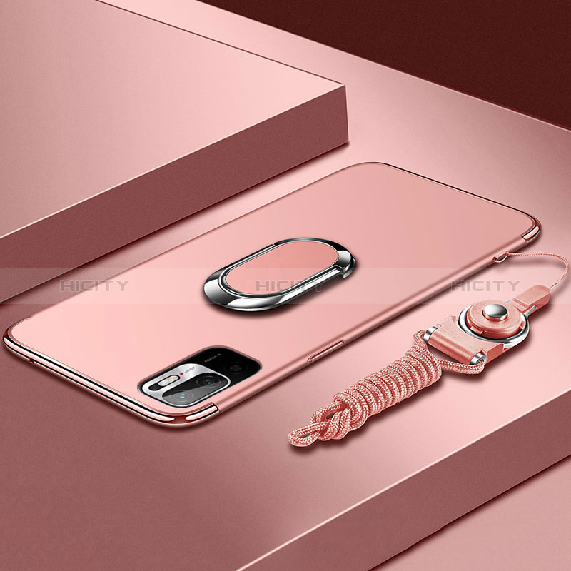 Coque Bumper Luxe Metal et Plastique Etui Housse avec Support Bague Anneau pour Xiaomi Redmi Note 10 5G Or Rose Plus