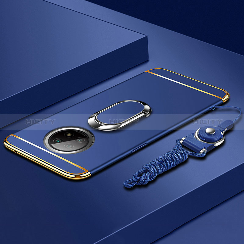 Coque Bumper Luxe Metal et Plastique Etui Housse avec Support Bague Anneau pour Xiaomi Redmi Note 9 5G Bleu Plus