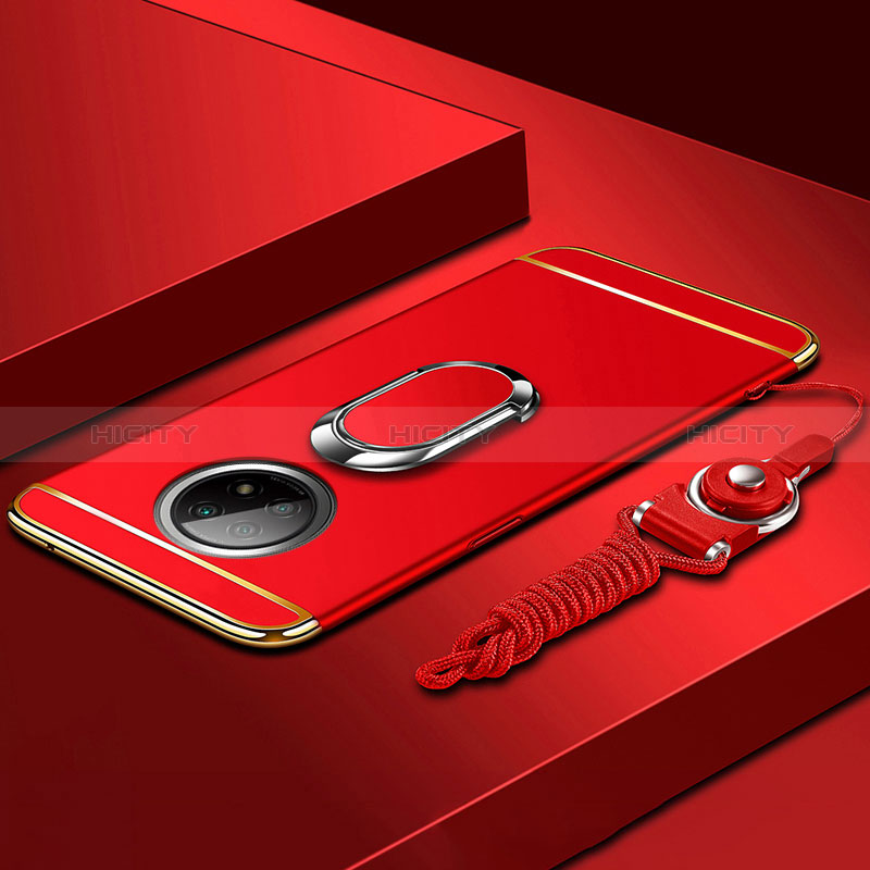 Coque Bumper Luxe Metal et Plastique Etui Housse avec Support Bague Anneau pour Xiaomi Redmi Note 9 5G Rouge Plus