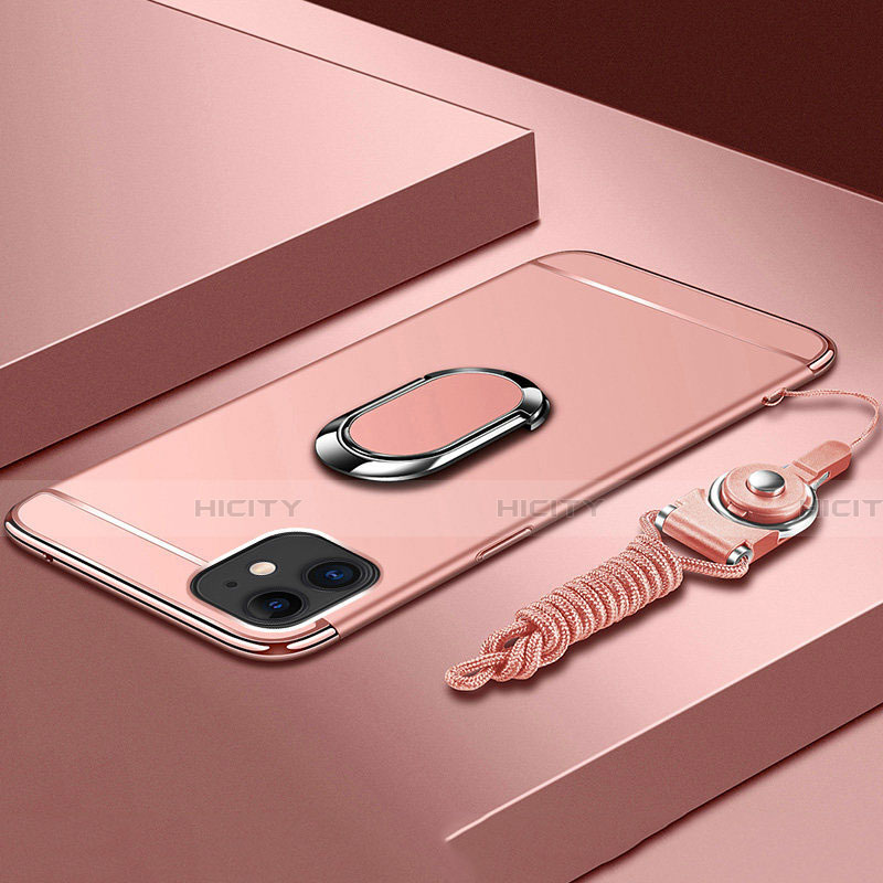 Coque Bumper Luxe Metal et Plastique Etui Housse avec Support Bague Anneau T01 pour Apple iPhone 11 Or Rose Plus