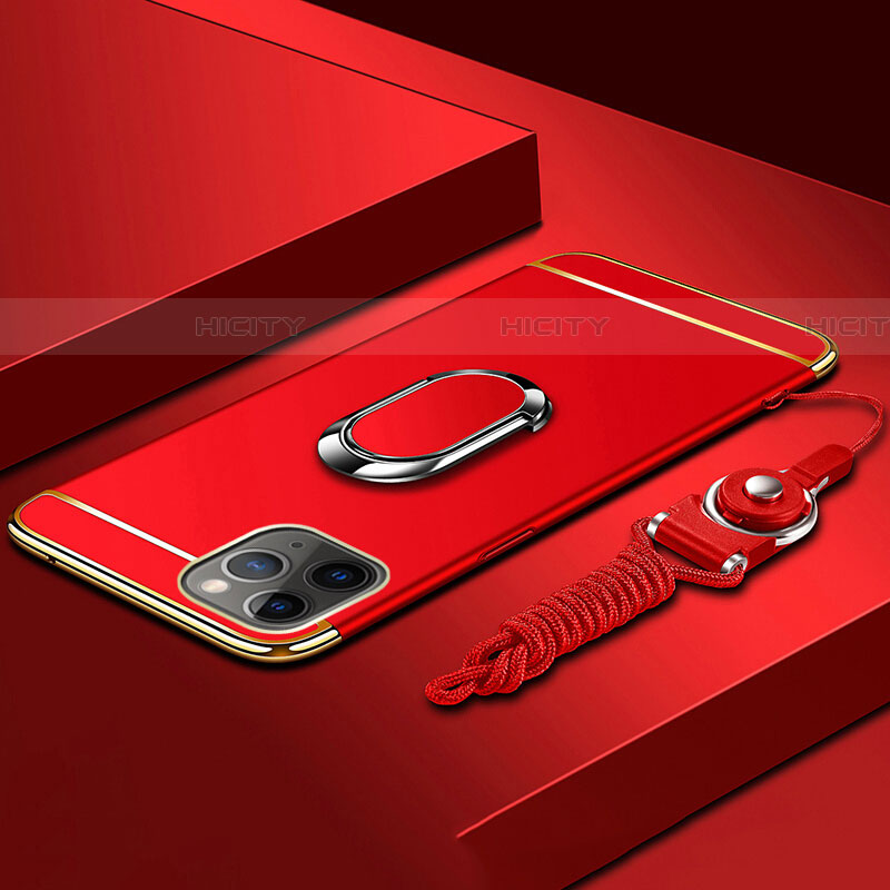 Coque Bumper Luxe Metal et Plastique Etui Housse avec Support Bague Anneau T01 pour Apple iPhone 11 Pro Max Rouge Plus