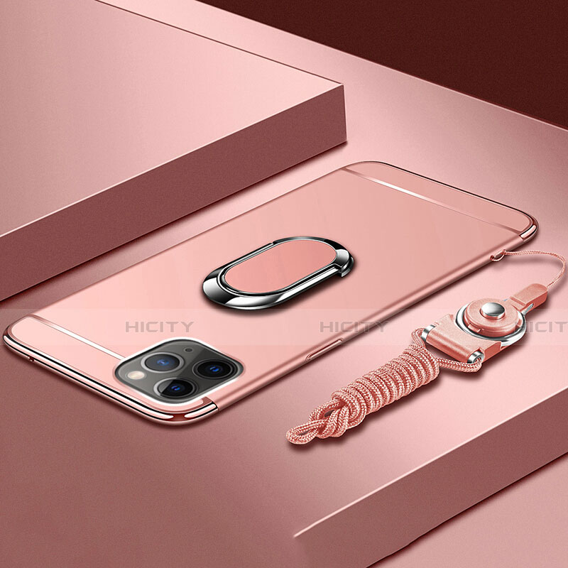 Coque Bumper Luxe Metal et Plastique Etui Housse avec Support Bague Anneau T01 pour Apple iPhone 11 Pro Or Rose Plus