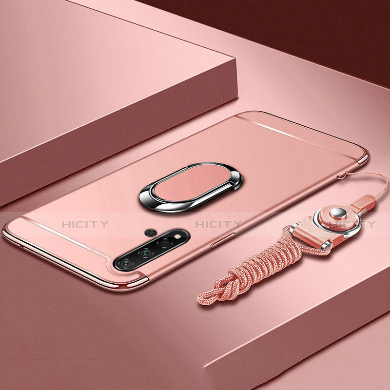 Coque Bumper Luxe Metal et Plastique Etui Housse avec Support Bague Anneau T01 pour Huawei Nova 5 Pro Or Rose Plus