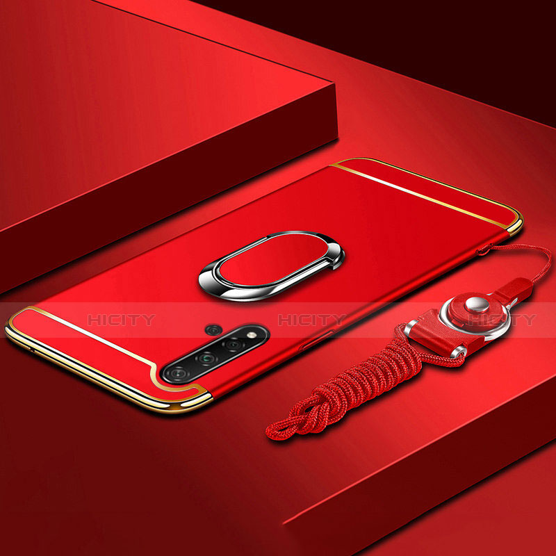 Coque Bumper Luxe Metal et Plastique Etui Housse avec Support Bague Anneau T01 pour Huawei Nova 5 Pro Rouge Plus