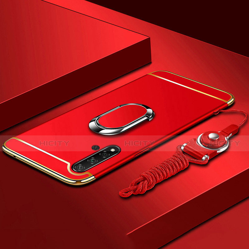 Coque Bumper Luxe Metal et Plastique Etui Housse avec Support Bague Anneau T01 pour Huawei Nova 5 Rouge Plus