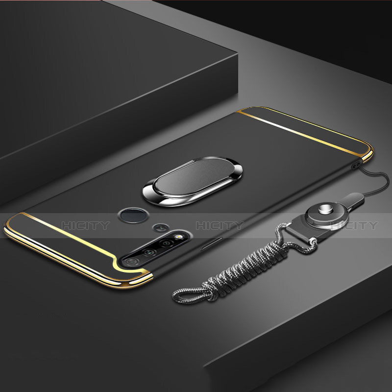 Coque Bumper Luxe Metal et Plastique Etui Housse avec Support Bague Anneau T01 pour Huawei Nova 5i Noir Plus