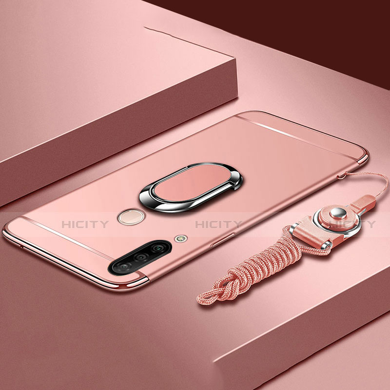 Coque Bumper Luxe Metal et Plastique Etui Housse avec Support Bague Anneau T01 pour Huawei P30 Lite New Edition Or Rose Plus