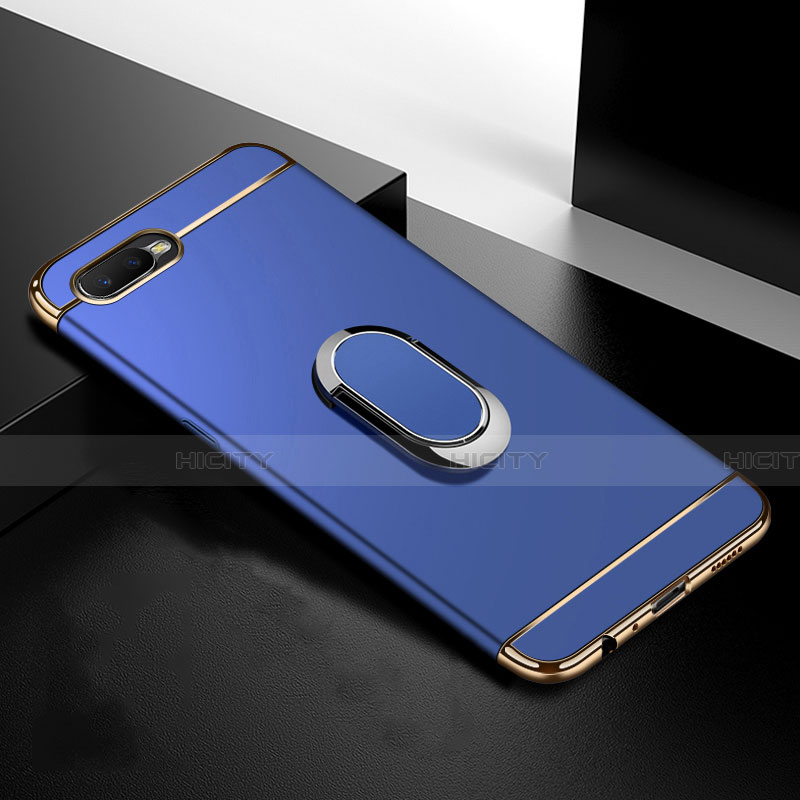 Coque Bumper Luxe Metal et Plastique Etui Housse avec Support Bague Anneau T01 pour Oppo K1 Bleu Plus