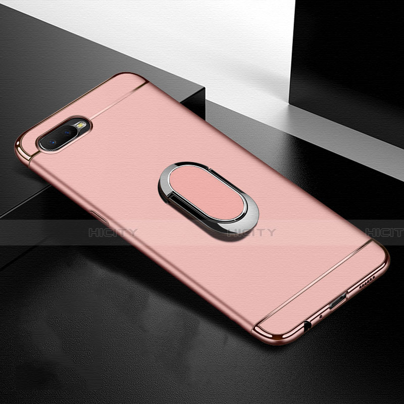 Coque Bumper Luxe Metal et Plastique Etui Housse avec Support Bague Anneau T01 pour Oppo K1 Or Rose Plus