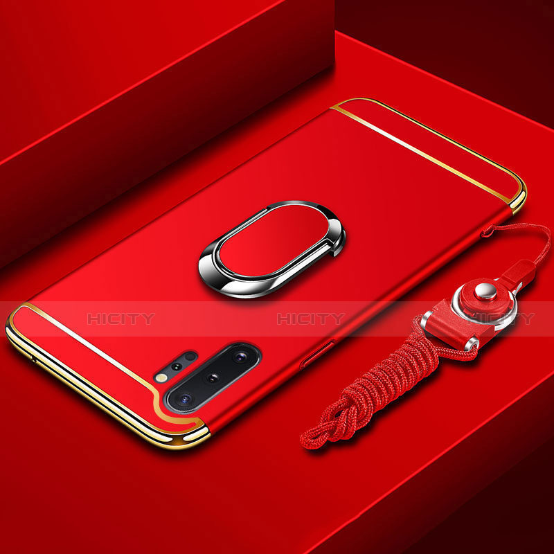 Coque Bumper Luxe Metal et Plastique Etui Housse avec Support Bague Anneau T01 pour Samsung Galaxy Note 10 Plus 5G Rouge Plus