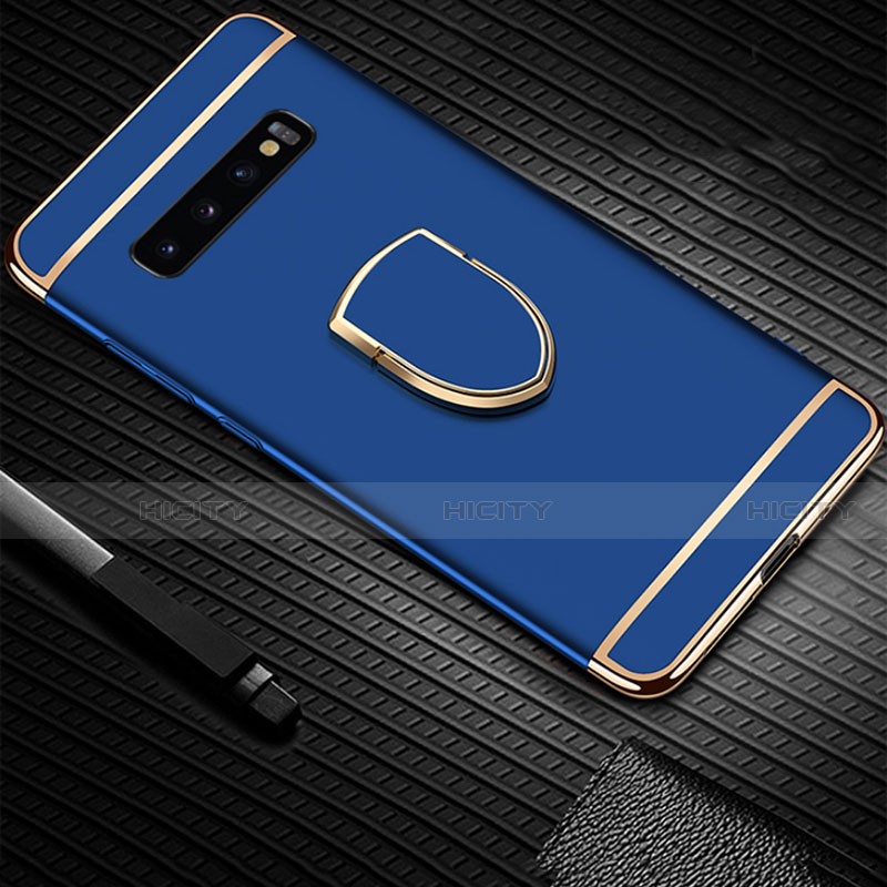 Coque Bumper Luxe Metal et Plastique Etui Housse avec Support Bague Anneau T01 pour Samsung Galaxy S10 Bleu Plus