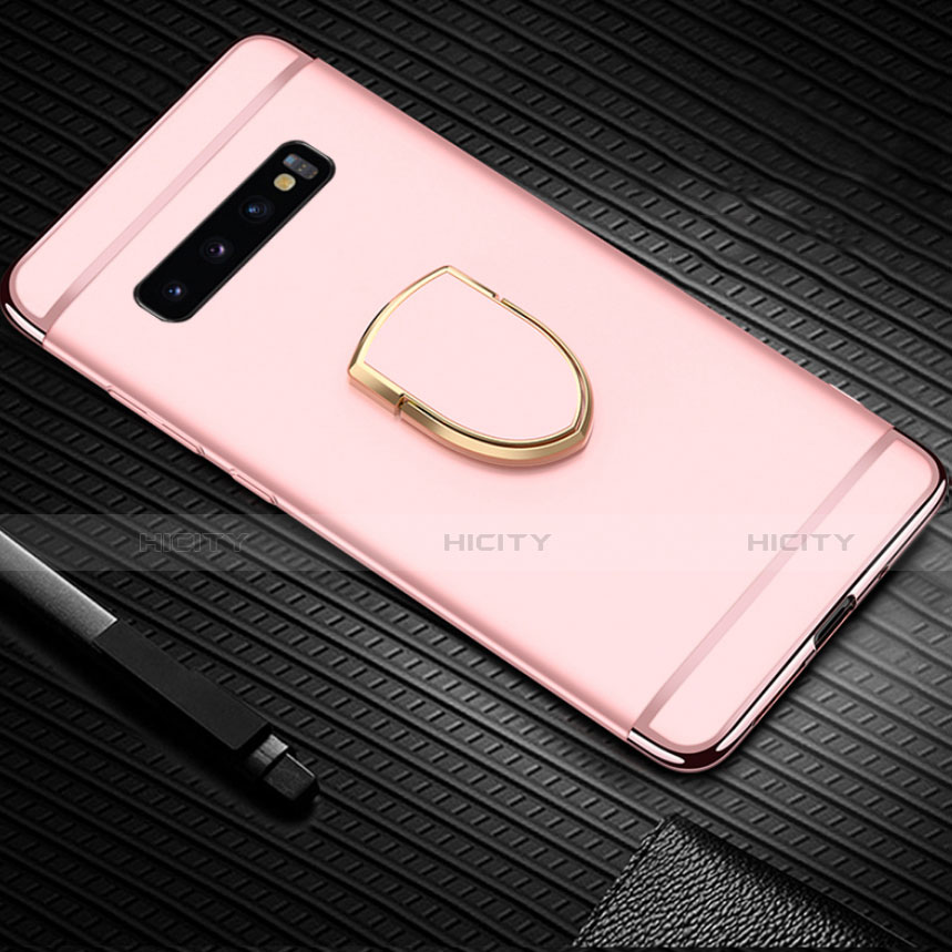 Coque Bumper Luxe Metal et Plastique Etui Housse avec Support Bague Anneau T01 pour Samsung Galaxy S10 Or Rose Plus