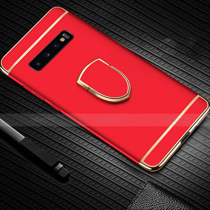 Coque Bumper Luxe Metal et Plastique Etui Housse avec Support Bague Anneau T01 pour Samsung Galaxy S10 Rouge Plus