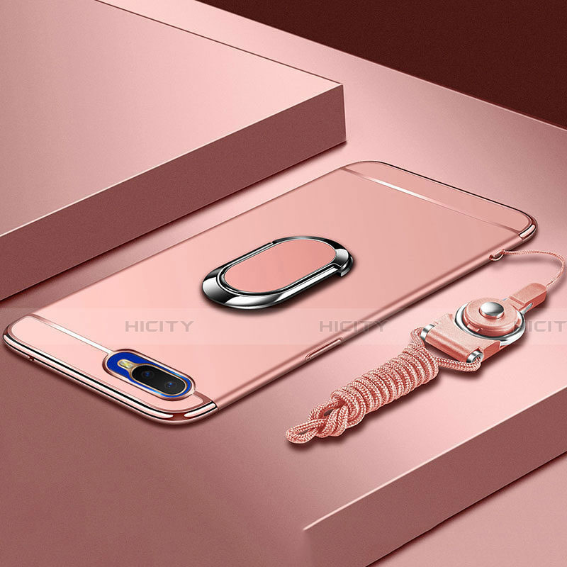 Coque Bumper Luxe Metal et Plastique Etui Housse avec Support Bague Anneau T02 pour Oppo R17 Neo Or Rose Plus