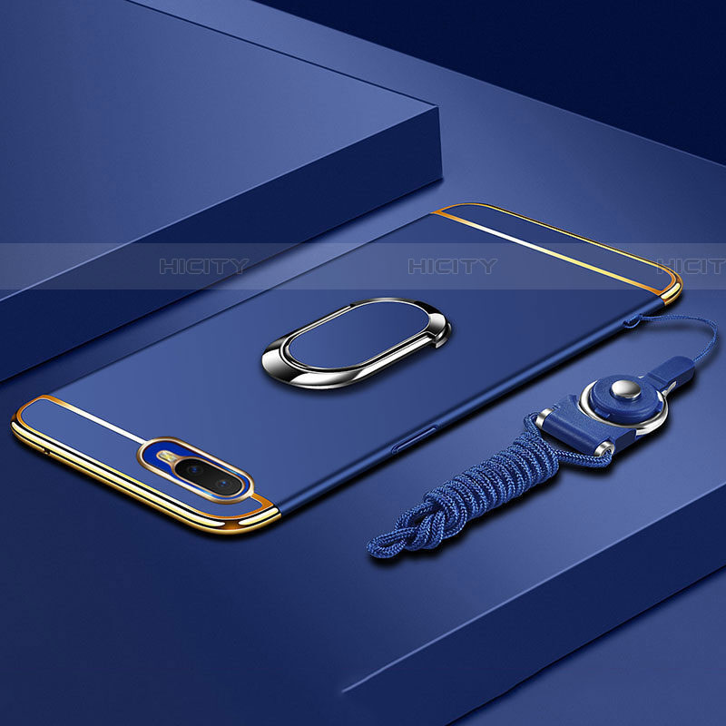 Coque Bumper Luxe Metal et Plastique Etui Housse avec Support Bague Anneau T02 pour Oppo RX17 Neo Bleu Plus