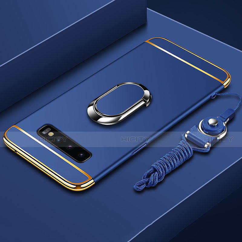 Coque Bumper Luxe Metal et Plastique Etui Housse avec Support Bague Anneau T02 pour Samsung Galaxy S10 Bleu Plus