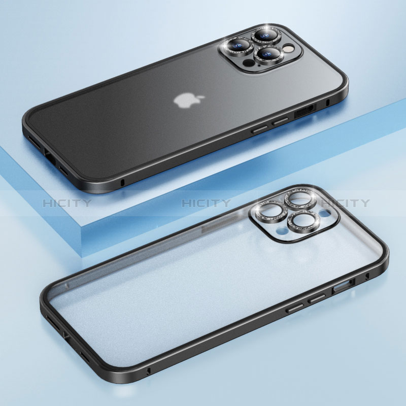 Coque Bumper Luxe Metal et Plastique Etui Housse Bling-Bling LF1 pour Apple iPhone 13 Pro Noir Plus