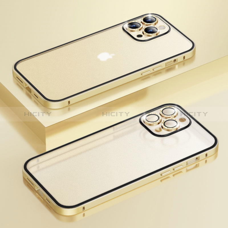 Coque Bumper Luxe Metal et Plastique Etui Housse Bling-Bling LF1 pour Apple iPhone 13 Pro Or Plus