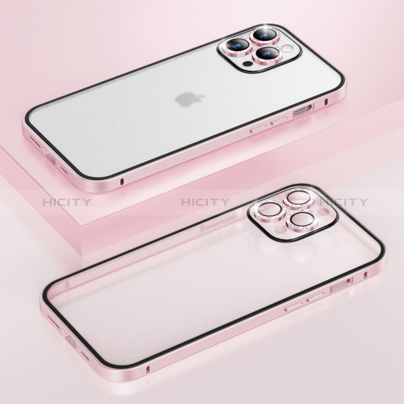 Coque Bumper Luxe Metal et Plastique Etui Housse Bling-Bling LF1 pour Apple iPhone 13 Pro Or Rose Plus