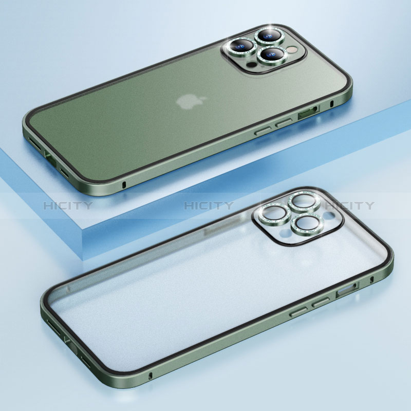 Coque Bumper Luxe Metal et Plastique Etui Housse Bling-Bling LF1 pour Apple iPhone 13 Pro Vert Plus