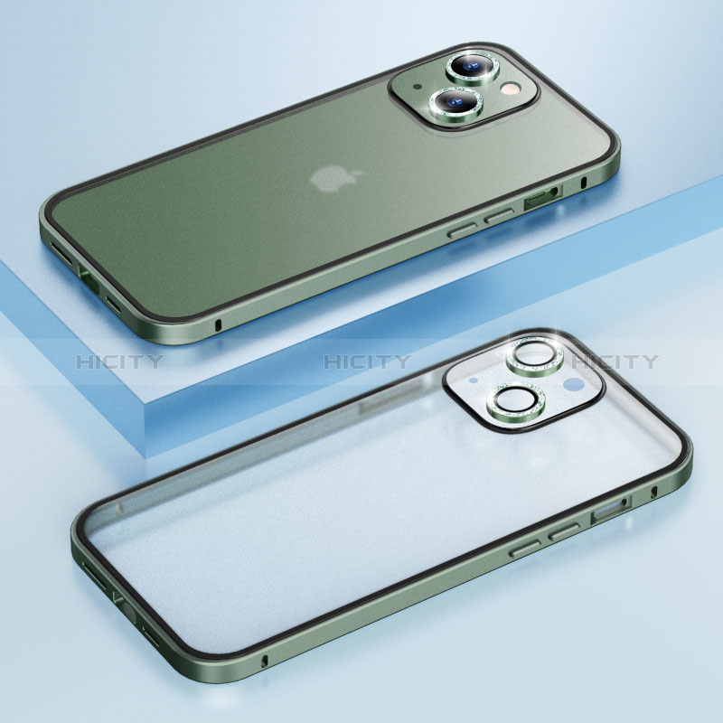Coque Bumper Luxe Metal et Plastique Etui Housse Bling-Bling LF1 pour Apple iPhone 14 Vert Plus