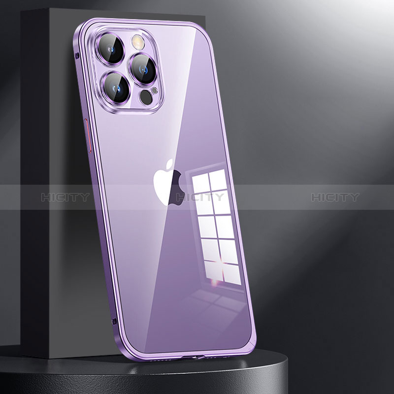 Coque Bumper Luxe Metal et Plastique Etui Housse JL1 pour Apple iPhone 14 Pro Violet Plus