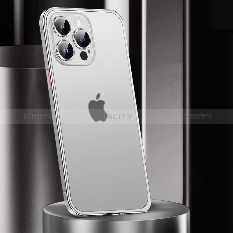 Coque Bumper Luxe Metal et Plastique Etui Housse JL2 pour Apple iPhone 14 Pro Max Argent Plus