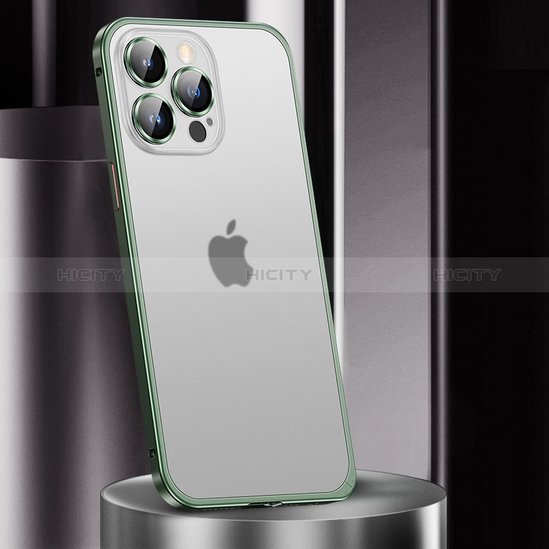 Coque Bumper Luxe Metal et Plastique Etui Housse JL2 pour Apple iPhone 14 Pro Max Vert Plus