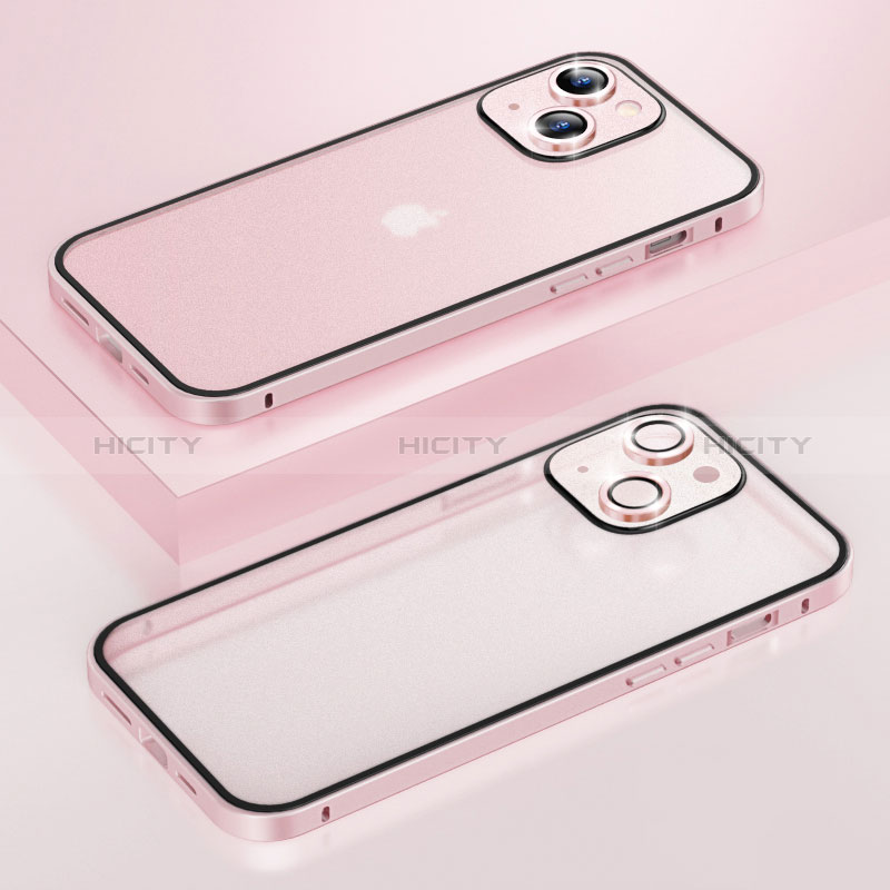 Coque Bumper Luxe Metal et Plastique Etui Housse LF3 pour Apple iPhone 14 Or Rose Plus