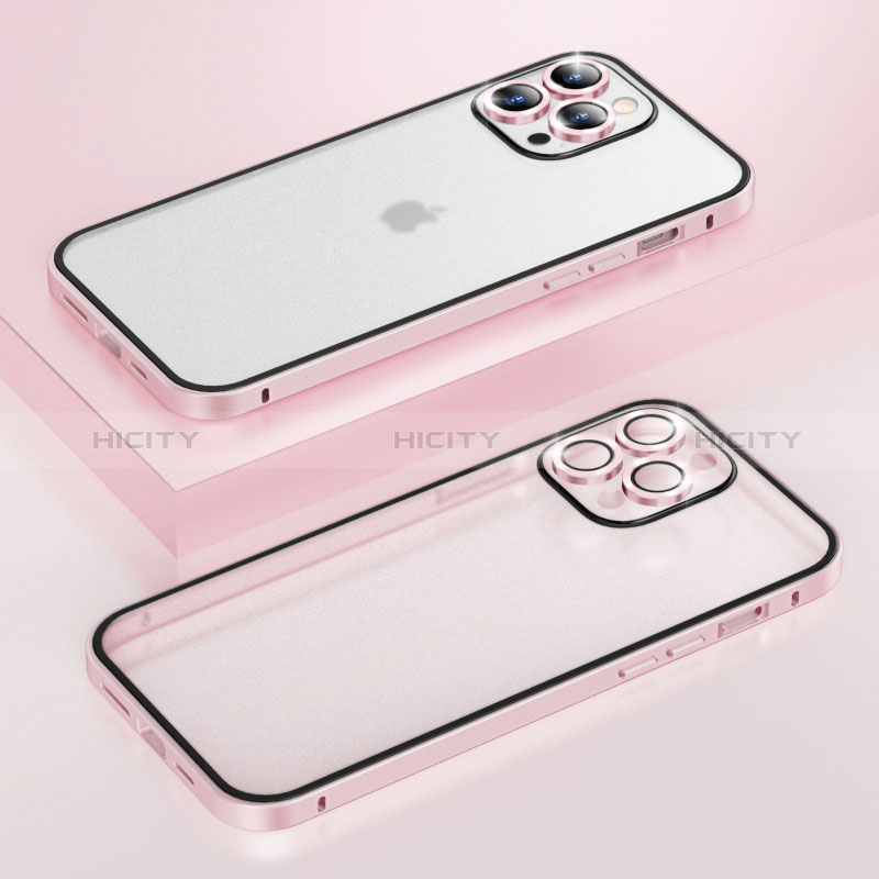 Coque Bumper Luxe Metal et Plastique Etui Housse LF3 pour Apple iPhone 14 Pro Max Or Rose Plus