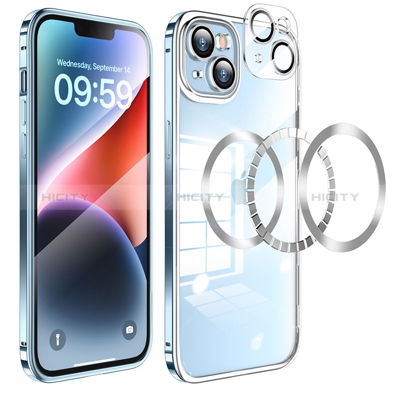 Coque Bumper Luxe Metal et Plastique Etui Housse LF5 pour Apple iPhone 14 Bleu Plus