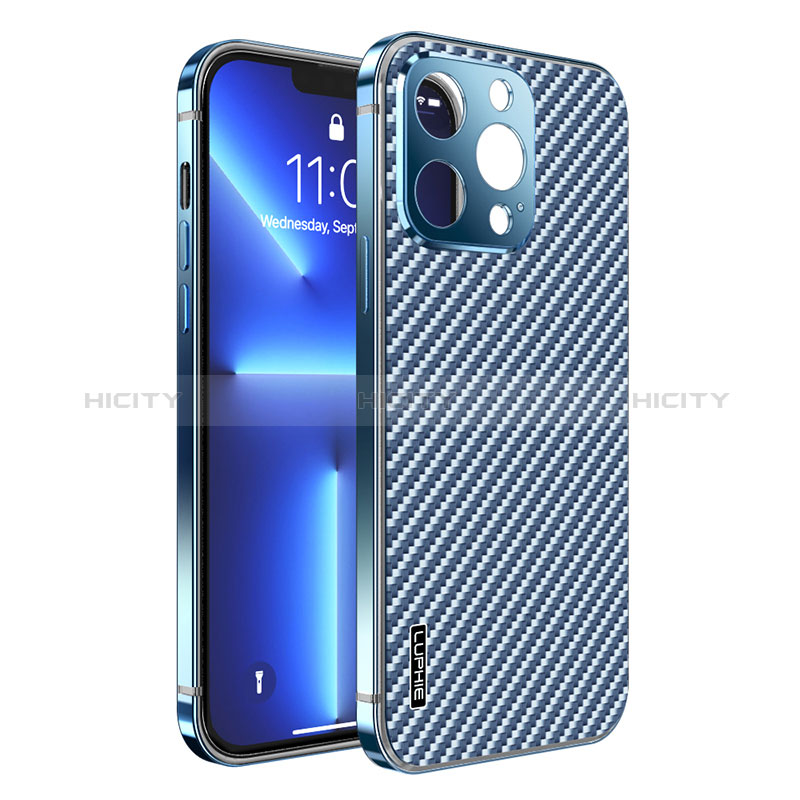 Coque Bumper Luxe Metal et Plastique Etui Housse LF6 pour Apple iPhone 13 Pro Max Bleu Plus