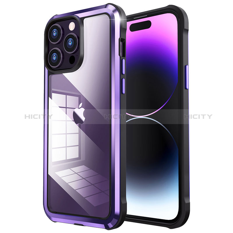 Coque Bumper Luxe Metal et Plastique Etui Housse LF6 pour Apple iPhone 14 Pro Max Violet Plus