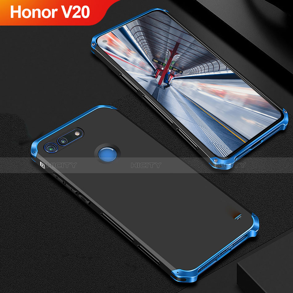 Coque Bumper Luxe Metal et Plastique Etui Housse M01 pour Huawei Honor V20 Bleu et Noir Plus