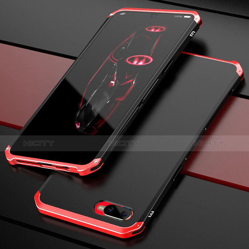 Coque Bumper Luxe Metal et Plastique Etui Housse M01 pour Oppo K1 Rouge et Noir Plus