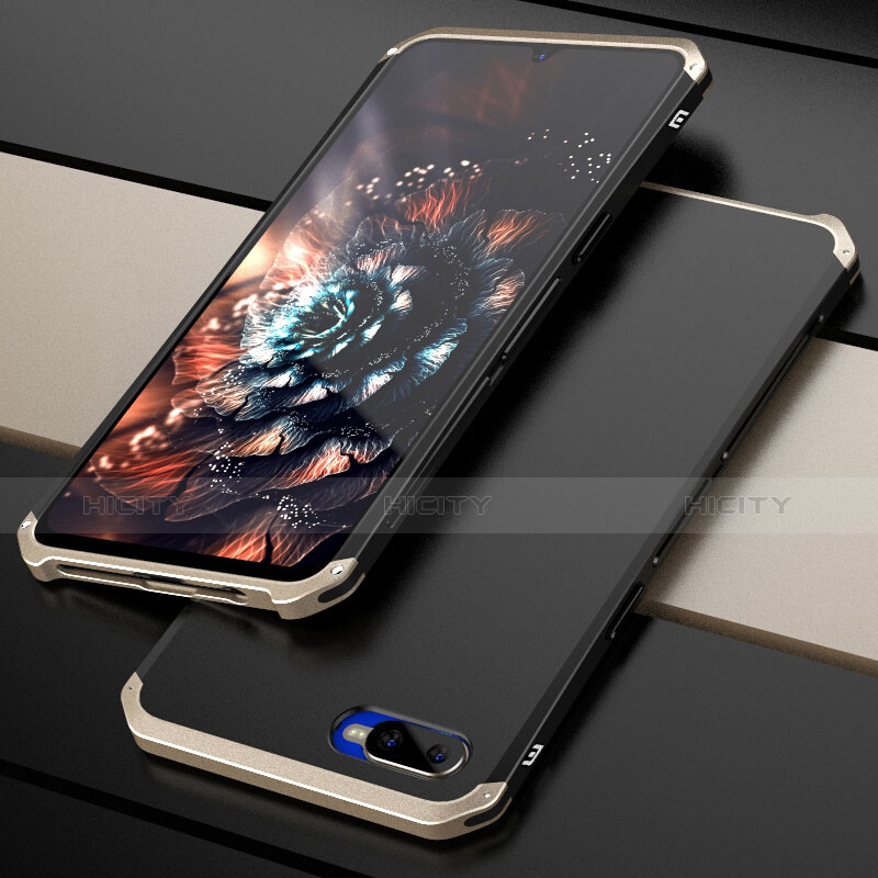 Coque Bumper Luxe Metal et Plastique Etui Housse M01 pour Oppo R15X Or et Noir Plus