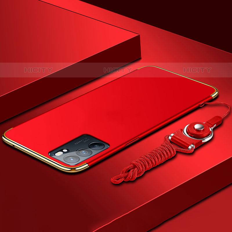Coque Bumper Luxe Metal et Plastique Etui Housse pour Oppo Reno6 5G Rouge Plus