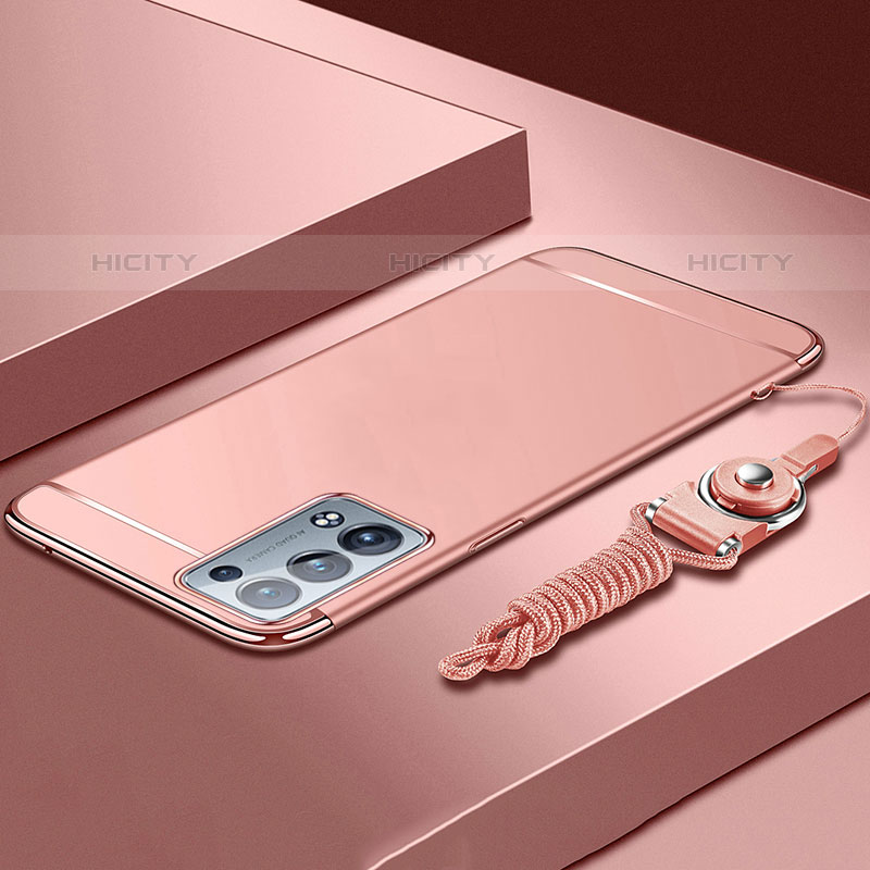 Coque Bumper Luxe Metal et Plastique Etui Housse pour Oppo Reno6 Pro 5G Or Rose Plus