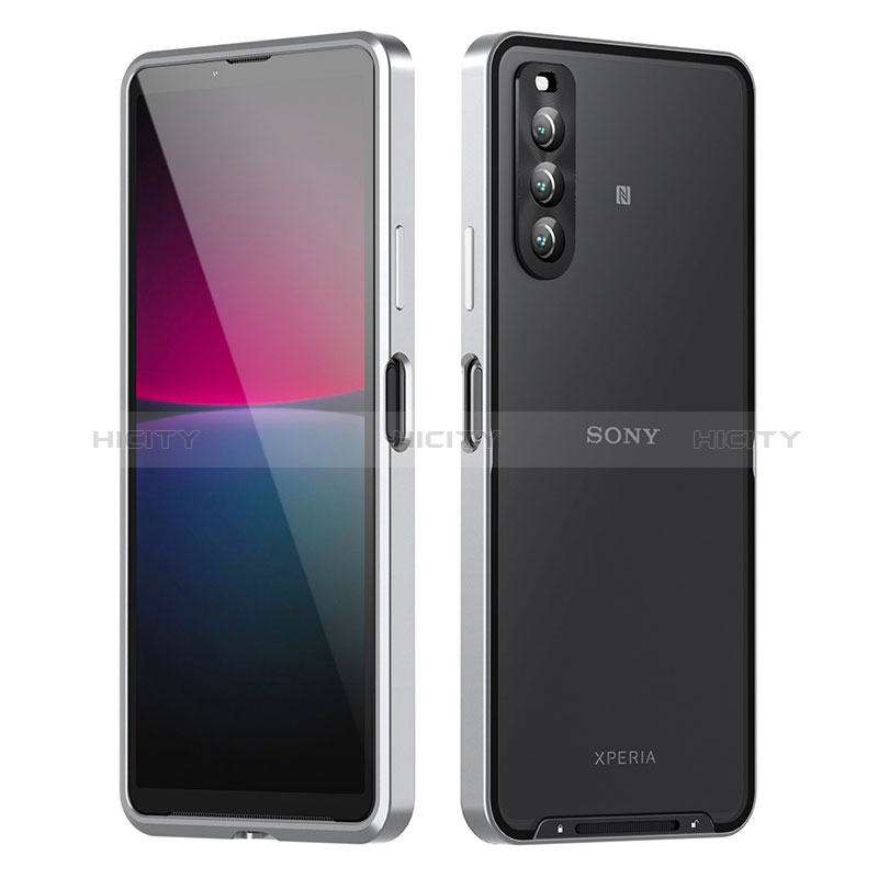 Coque Bumper Luxe Metal et Plastique Etui Housse pour Sony Xperia 10 IV Argent Plus