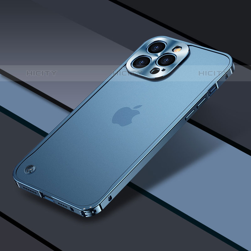 Coque Bumper Luxe Metal et Plastique Etui Housse QC1 pour Apple iPhone 15 Pro Max Bleu Plus