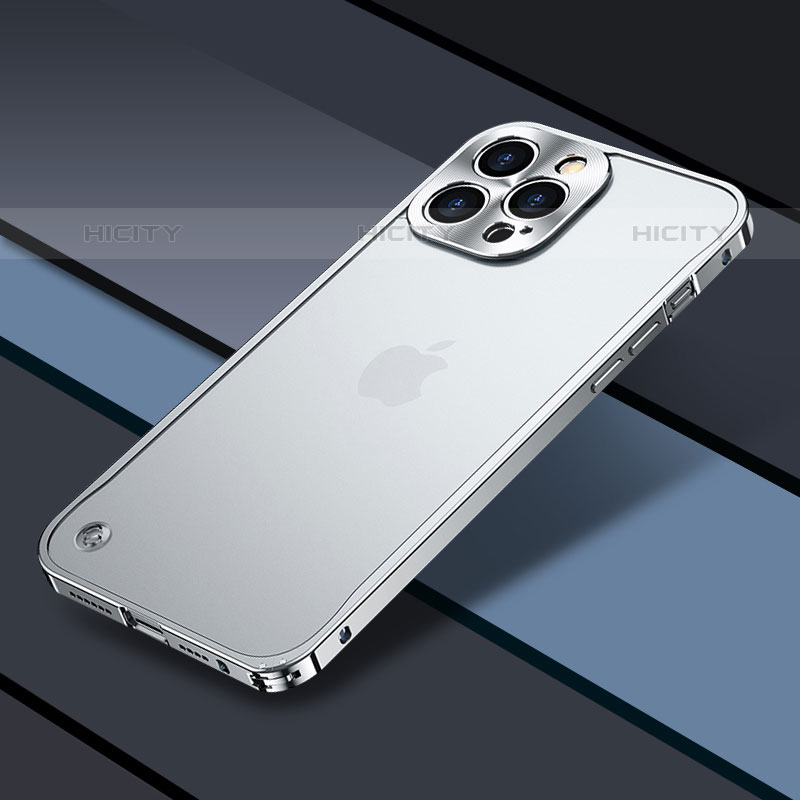 Coque Bumper Luxe Metal et Plastique Etui Housse QC1 pour Apple iPhone 16 Pro Max Argent Plus