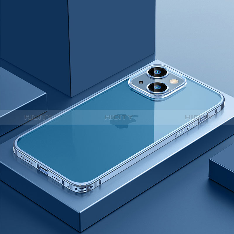 Coque Bumper Luxe Metal et Plastique Etui Housse QC4 pour Apple iPhone 14 Plus Bleu Plus
