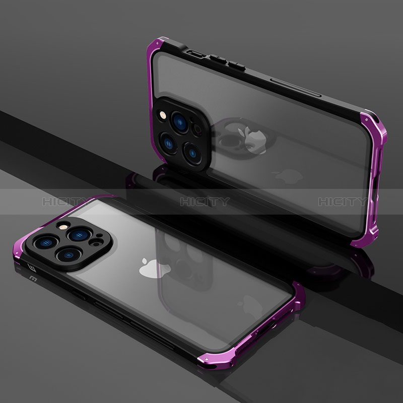 Coque Bumper Luxe Metal et Plastique Etui Housse SQ1 pour Apple iPhone 14 Pro Max Violet Plus