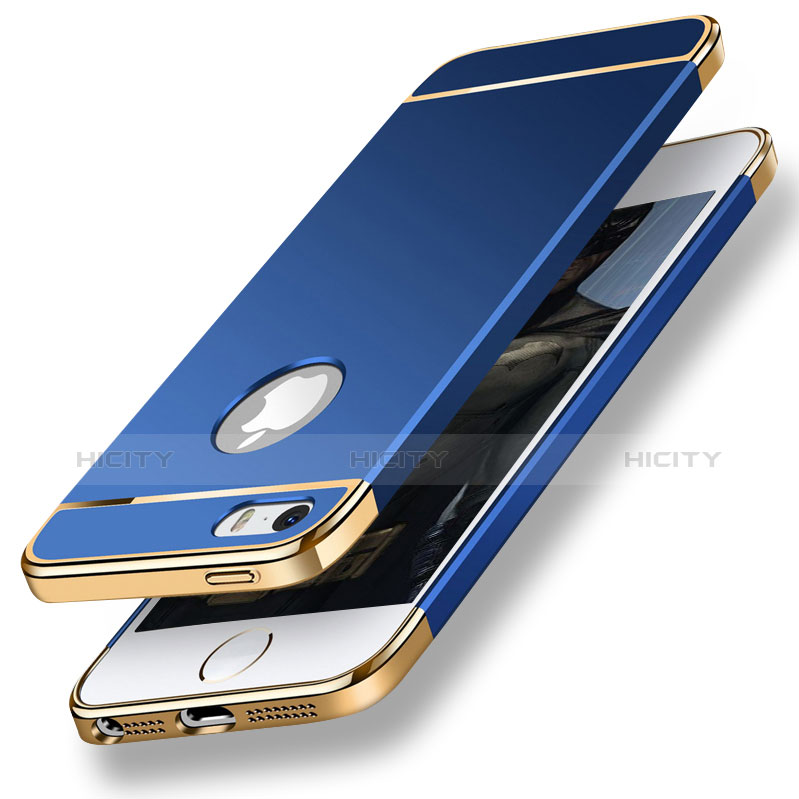 Coque Bumper Luxe Metal et Plastique pour Apple iPhone 5 Bleu Plus