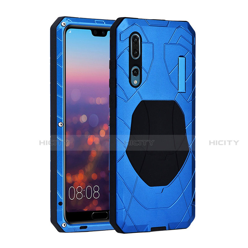 Coque Bumper Luxe Metal et Silicone Etui Housse K01 pour Huawei P20 Pro Bleu Plus