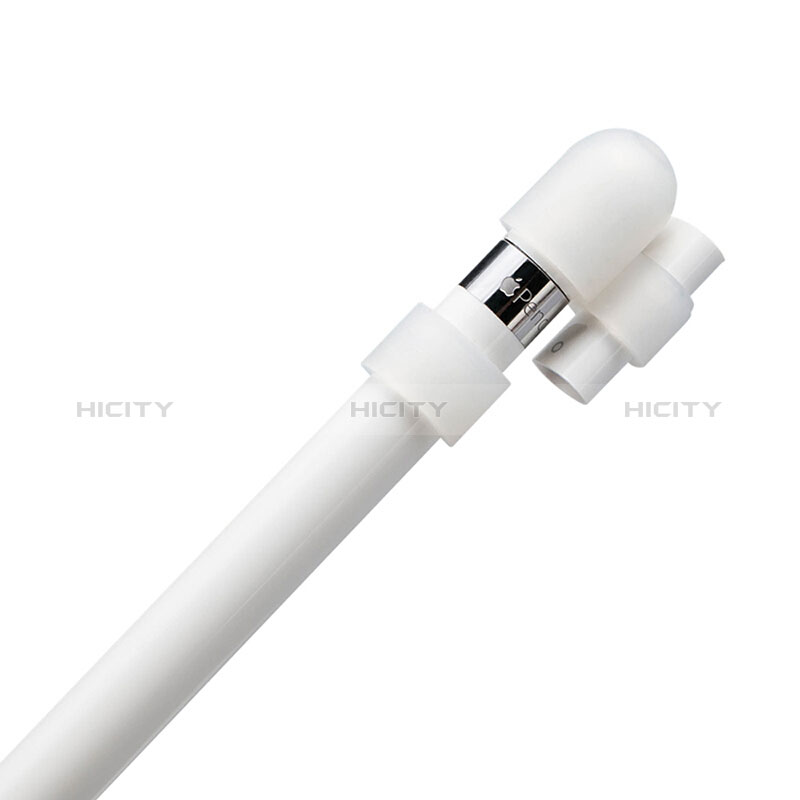 Coque Capuchon Holder Silicone Couverture de Plume Cable Lightning Adaptateur Anti-Perdu P02 pour Apple Pencil Blanc Plus